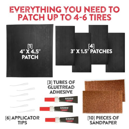 GlueTread SXS Sidewall Tire Repair Kit, Off Road UTV ATV Tire Patch Kit | Mends Side Wall Punctures and Gashes with Rubber & Glue, No Need to Remove Wheel, Fixes Up To 4-6 Tubeless Flats, Emergency