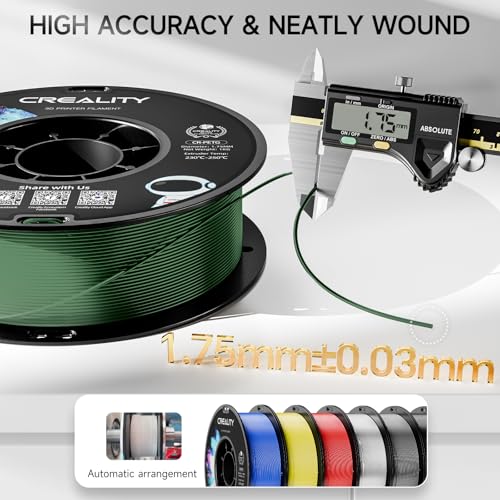 Official CREALITY PETG 3D Printer Filament 1.75mm 1KG (2.2lbs) ArmyGreen | High Precision Strong Toughness, Odorless Better Flow Moistureproof 3D Printing Ender Filament - color: Petg-1kg Armygreen, size: 1.75 mm