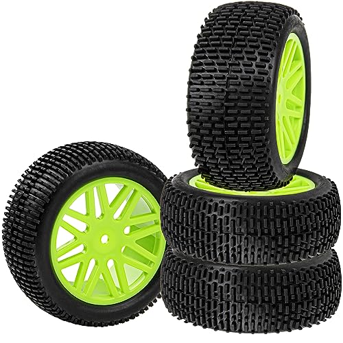 12mm Hex Wheel Rims & OD 88mm/3.46" Rubber Tires with Foam Front Rear Wheel Compatible with Redcat HPI HSP ExceedRC 1/10 Scale Off Road Buggy