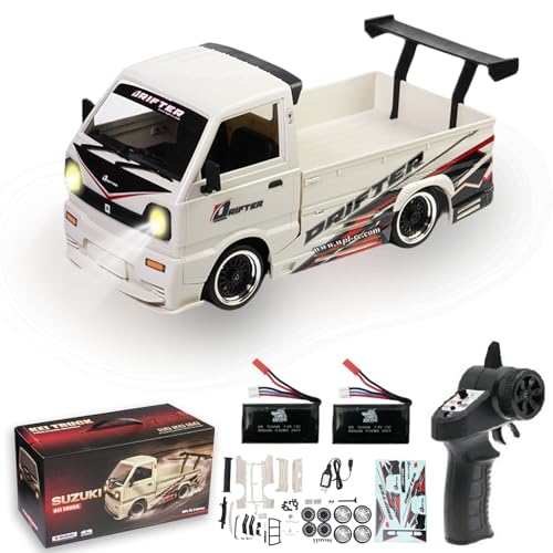 WPL D-14S RC Kei Truck, 1:10 Scale Suzuki Carry Kei Drift Truck- Brushless 4000KV Motor, 25km/h, Swappable Drift/Racing Tires, LED Lights, RTR RC Drift Truck for Hobbyists
