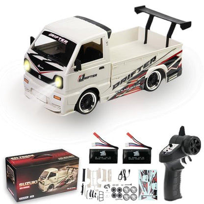 WPL D-14S RC Kei Truck, 1:10 Scale Suzuki Carry Kei Drift Truck- Brushless 4000KV Motor, 25km/h, Swappable Drift/Racing Tires, LED Lights, RTR RC Drift Truck for Hobbyists