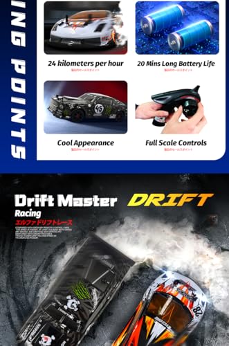 1/18 Scale Electric RC Drift Car with Controled Light, 2.4G 4WD Full Proportional Remote Control Racing Sport Car, 24KM/H High Speed Drift Vehicle for Adults
