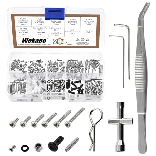 294 RC Screw Assortment Kit, Hardware Fasteners M1.4 Screws Tool Set for Axial SCX24 1/24 RC Crawler Truck Deadbolt C10 Jeep Betty