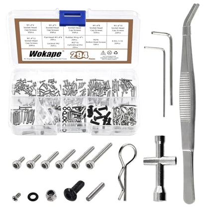 294 RC Screw Assortment Kit, Hardware Fasteners M1.4 Screws Tool Set for Axial SCX24 1/24 RC Crawler Truck Deadbolt C10 Jeep Betty