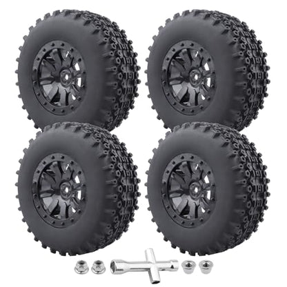 Pre-Glued 1/10 RC Short Course Truck Wheels and Tires Combo 12mm Hex - Compatible with Traxxas Slash 4X4 BL-2S, Losi Tenacity, Redcat Blackout(Set of 4)