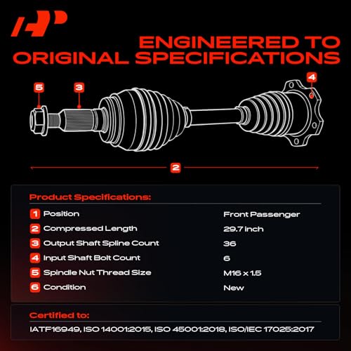 A-Premium Front Right Passenger Side CV Axle Shaft Assembly | Compatible with Volkswagen Jetta 2005-2006/2009-2015, Golf 2010-2014 & Audi A3 2011-2013, 1.9L 2.0L DIESEL