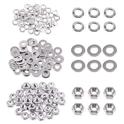 Swpeet 150Pcs Metric 304 Stainless Steel M3 Hex Nuts and M3 Flat Washers with Split Lock Washers Assortment Kit, Coarse Thread Hexagon Nut for Home Automotive Shop Use - size: M3 Hex Nuts & Washers
