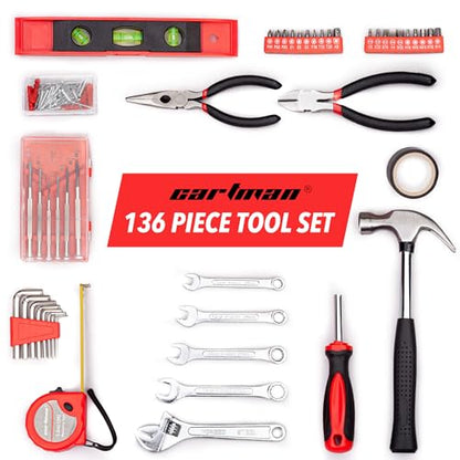 CARTMAN 136-Piece Household Tool Set, Home Repair Kit With Storage Case Box | Complete tool assortment for home repairs, office fixes, dorm needs, furniture setup, crafting, and everyday household fixes. - style: 136 PC