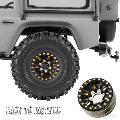 1.0 in Beadlock Wheels Rims for RC Crawler Car 1/18 TRX4M,1/24 SCX24,RC Brass 1.0 Beadlock Wheels Rim,7mm Hex Wheel Rims Brass Rings Deep Dish Rim,4pcs