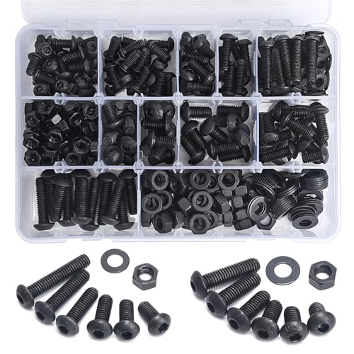 400PCS M6 M8 Button Head Screws Kit, GTERNITY M6-1.0 M8-1.25 Assorted Machine Screws Nuts Washers Alloy Steel Black Oxide Metric Internal Hex Screws Bolts Nuts Washers Set - size: M6 m8 400 B