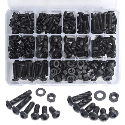 400PCS M6 M8 Button Head Screws Kit, GTERNITY M6-1.0 M8-1.25 Assorted Machine Screws Nuts Washers Alloy Steel Black Oxide Metric Internal Hex Screws Bolts Nuts Washers Set - size: M6 m8 400 B