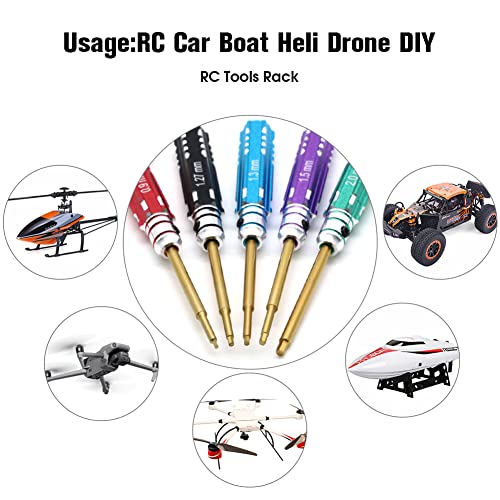 Mini 5pcs Screwdriver Set 0.9mm 1.27mm 1.3mm 1.5mm 2.0mm Multi Hex Driver Hexagon Screwdriver Wrench Tool Kit for Multi-Axis FPV Drone RC Car Quad Helis Repair