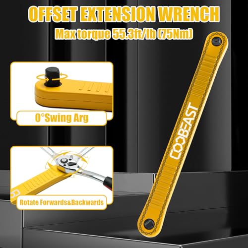 3/8" Offset Extension Wrench Impact Ready Socket Extender Tool (Yellow) | Versatile 1/4",3/8", 1/2" Square Drive Adapters,Universal Extensions Wrench,,0° Swing Extender,for Small Place - color: Yellow