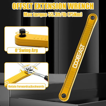 3/8" Offset Extension Wrench Impact Ready Socket Extender Tool (Yellow) | Versatile 1/4",3/8", 1/2" Square Drive Adapters,Universal Extensions Wrench,,0° Swing Extender,for Small Place - color: Yellow