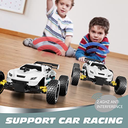 Tecnock RC Cars Remote Control Car for Kids, 1:18 Scale 20 KM/H 2WD Offroad Buggy, 2.4GHz RC Racing Car with USB-C Easy Charging & 50 Mins Playtime, Toys Gifts for Boys & Girls - color: White