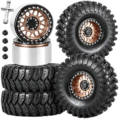RC 2.2" Beadlock Wheels Tires Set（4PCS for 1/10 SCX10 I II 90046 AXI03007 TRX4 TRX6 VS4-10 D90 Gen7 Gen8 MST CFX RC Crawler Car,2.2 Beadlock Wheels and Tires,Aluminium Wheel Rims,Bronze - color: Bronze -(Rc Wheels Tires)