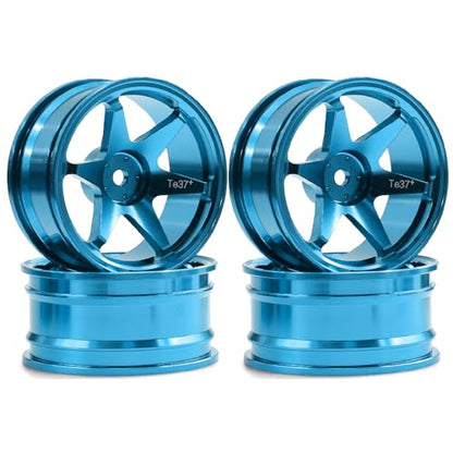 REDSPIDER • 1/10 RC Drift Wheels Rims 12mm Hex Alloy Aluminum for 1:10 Scale Rally Racing Car Tires Tamiya TT01 TT02 XV01 TA06 A959 PTG2 HPI KYOSHO HSP PTG2 Touring Street Tyres 4PCS (Blue) - color: Blue