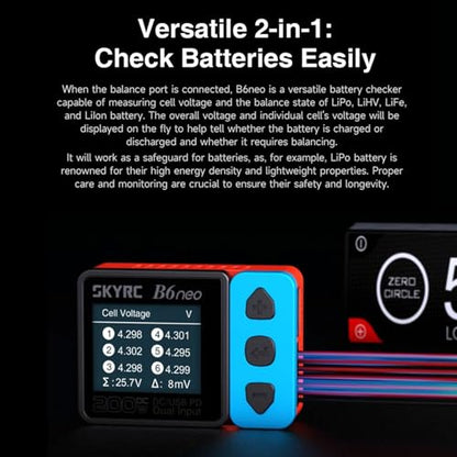 GoolRC B6neo Smart Charger Lipo Battery Charger, DC 200W PD 80W Battery Balance Charger Discharger for 1-6s LiPo/Life/LiIon/LiHV Battery, 1-15s NiMH/NiCd Batteries (Blue) - color: Blue