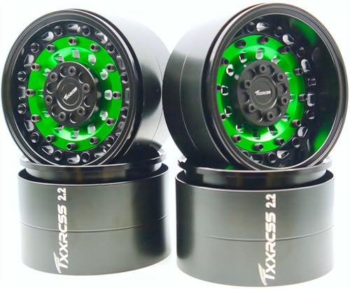 207g Super Heavy Duty RC 2.2 Beadlock Wheel Adjustable 2 Offsets Rims Hub Upgrades for 1/10 Crawle Car Wheel and Tires Remote Control SCX10 Trx4m (Green Black) - color: Green Black