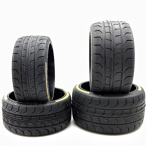 1/8 Scale RC Car Road Tires, 2 Pcs RC Car On Road tire Set with 17mm Hex RC Racing Car Wheel with Rim hub for 1/8 RC Racing Car Accessories (Color : 2 PCS Yellow Back) - color: 2 Pcs Yellow Back