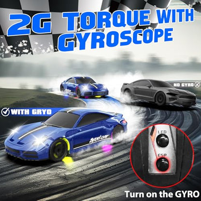 1/43 RC Drift Car, Mini Drifting RC Car with Gyro 2.4GHz Full Proportional Drift Cars 4WD RTR Remote Control Cars with Colorful Lights High Speed Fast Racing Vehicle Gift for Kids Boys Adults - color: Blue B