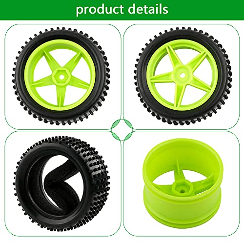 1/10 RC Rubber Tire 4pcs Front & Rear Tires and Wheels with Flange Lock Nuts Washers and Wrench for 1/10 Off Road RC Buggy Redcat Tornado S30 EPX HSP Tamiya Kyosho HPI, Green - color: Green