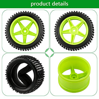 1/10 RC Rubber Tire 4pcs Front & Rear Tires and Wheels with Flange Lock Nuts Washers and Wrench for 1/10 Off Road RC Buggy Redcat Tornado S30 EPX HSP Tamiya Kyosho HPI, Green - color: Green