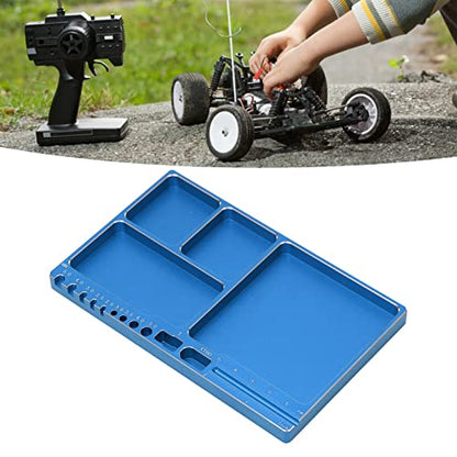 RC Magnetic Tray, 16x10x1.1cm Universal Aluminium Alloy Screw Tray RC Model Repair Tool Tray with Magnetic Pad for RC Trucks (Blue) - color: Blue
