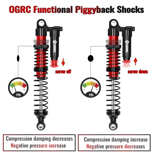 OGRC 100mm Aluminum Adjustable Piggyback Shock Absorber RC Damper for Axial SCX10 TRX4 TRX6 D90 1/10 RC Crawler Upgrade Parts (Red) - color: Red