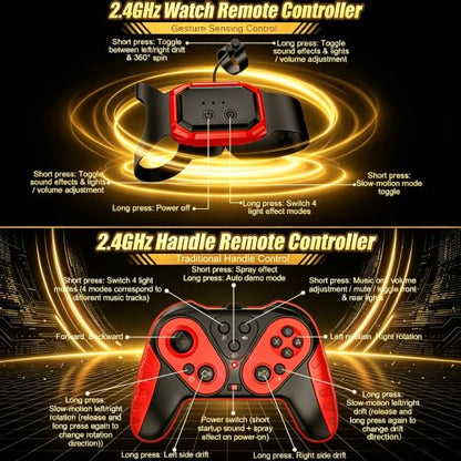 Gesture Sensing RC Stunt Car, 4WD Drifting Remote Control Car for Boys 4-12 | 2.4GHz 50 Min Play Dual Batteries, Mist Spray & LED, 360° Spinning, Birthday Gift for Kids Ages 4-12, Party Gifts, Black - color: 3-black