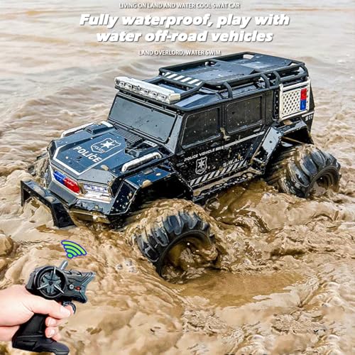 Amphibious Remote Control Car Waterproof Monster RC Cars 4WD All Terrain Off-Road Stunt Vehicle Toys with 2.4 GHz LED Lights for 6 7 8 9 10 11 12+ Year Old Kids Boys Girls Gifts Presents (Black) - color: Black
