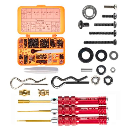 RampCrab Button Head Screws Kit for SCX24 & AX24 RC Car, 372Pcs, Come with Screwdriver, Hardened Steel Grade 12.9 Screws, Bearing & Hardwear with Box for 1/24 RC Car SCX24, AX24