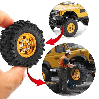 1.0"RC Aluminum Beadlock Wheel and Crawler Tires set OD 51mm (w/Foam Inserts Fit) 7mm Hex for 1/18 1/24 RC Crawler car Axial 90081 AX24 FCX24M FMS SCX24 R310