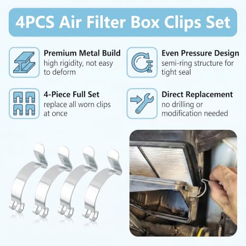 4PCS Air Filter Clips, High Strength Metal Air Filter Box Clips, Heavy Duty Airs Filters Box Latch for Fastening Connection, Universal Car Cleaner Housing Lid Spring Clip Retaining Clamp