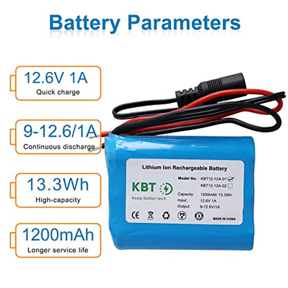 KBT 12V 1200mAh Rechargeable Li-ion Battery, Bare Leads Wire Replacement Battery Pack with Charger Compatible for 12V Devices RC Car, Boat, Robot, DIY, LED Light Kit - style: 1.2Ah bare leads