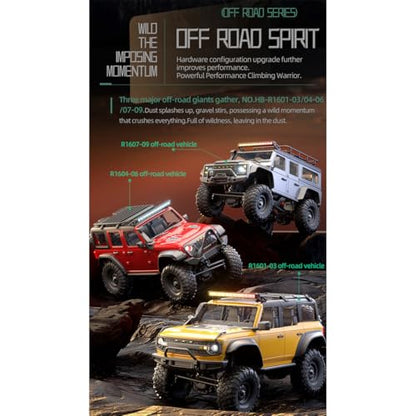 1/16 Scale Full Proportional RC Crawler – 4WD All-Terrain Crawling Off-Road Truck with Metal Chassis and RGB LED Lights, RC Cars for Adults - color: Yellow
