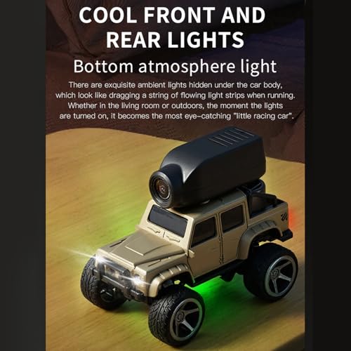 1:64 Alloy Mini RC Crawler with Camera, WiFi APP 2.4GHz (Yellow) | Alloy Body, 480P Camera & LED Lights. Dual Control: Phone APP or Remote. Gravity Sensing, Auto Demo & Cruise for Hobbyists - color: Yellow