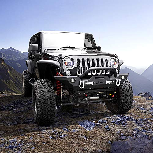 Nilight Front Bumper Compatible for 2007 2008 2009 2010 2011 2012 2013 2014 2015 2016 2017 2018 Jeep Wrangler JK/JKU Rock Crawler Winch Plate - color: Front Bumper