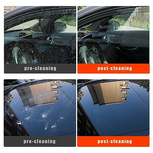 Augeny Car Windshield Cleaning Tool, Microfiber Window Cleaner Set with 4 Washable and Reusable Cloth Pad Head, Detachable & Unbreakable Handle and Spray Bottle, Universal Car Glass Cleaner Kit