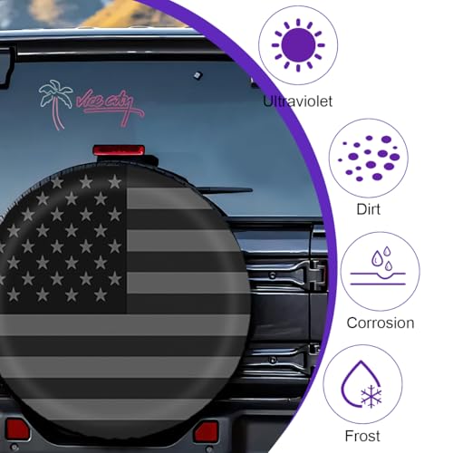 Car Spare Tire Cover, 15Inch Dustproof Waterproof American USA Flag Vehicle Spare Wheel Protectors, All Around Soft Auto Tough Tire Storage Protection, Universal for SUV RV Truck (Black/Gray) - size: 15Inch Black Gray Flag