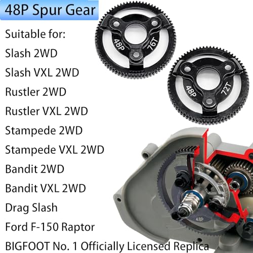RC 48P 72T & 76T Spur Gear Hardened Steel Spur Gear Upgrades Part for Traxxas 1/10 Slash Stampede Rustler Bandit 2WD VXL XL-5 F-150 SVT, (72T & 76T) - size: 48P-Spur Gear-72T 76T