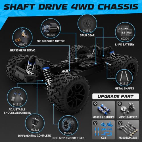 HAIBOXING 18859 1:18 Scale All Terrain RC Car, Hobby 4WD Remote Control Car | 2.4GHz Electric RC Vehicle 36 KPH High Speed 4X4 Waterproof Off-Road RC Truck with Two Rechargeable Batteries for RC Driving - color: Green-black