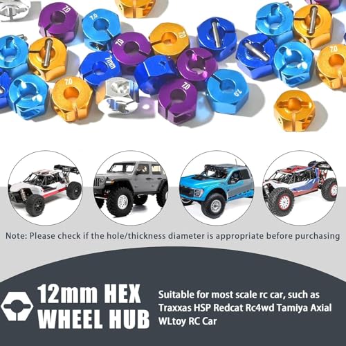 Aluminum 12mm Hex Wheel Hub 4Pcs w/Axle Pin M4 Flange Lock Nut Standard M3 M4 Nut 7mm Thickness Wheel Drive Adapter for 1/10 Traxxas HSP Redcat Rc4wd Tamiya Axial SCX10 WLtoy RC Car(25Pcs) - color: Silver, size: 7.0