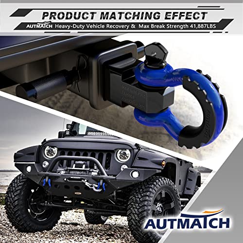 AUTMATCH 3/4" D Ring Shackles (2-Pack) - 41,887 lbs Break Strength | Clevis Shackle with 7/8" Pin & Isolator Washer Kit for Tow Strap, Winch, Towing & Off-Road Vehicle Recovery, Blue & Black - color: Blue & Black