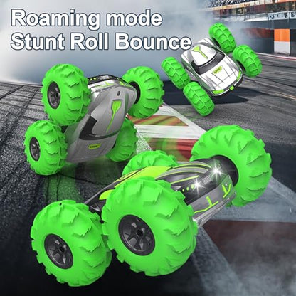 RC Stunt Car for Kids & Dog Chase Fun, 4WD Remote Control Car with Inflatable Bounce Tires, 360° Flips & Spins, Double-Sided Driving, LED Lights, Outdoor Backyard Toy, Gift for Boys Girls