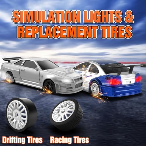RC Drift car, 1/43 Mini Rc Drift car with Gyroscope, 2.4GHz Full Proportional Remote control Cars, 4WD High Speed Racing with Lights, Racing Tires, Model Cars Gift for Adults, Kids, Boys, Girls - color: Blue