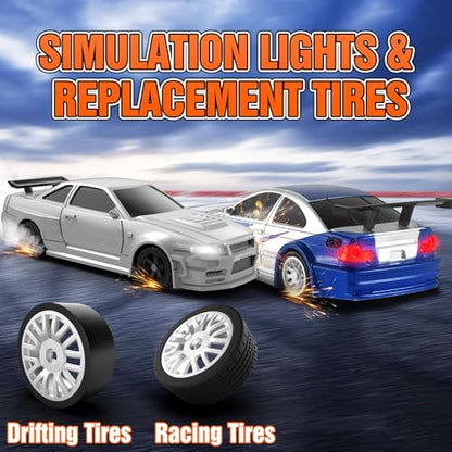 RC Drift car, 1/43 Mini Rc Drift car with Gyroscope, 2.4GHz Full Proportional Remote control Cars, 4WD High Speed Racing with Lights, Racing Tires, Model Cars Gift for Adults, Kids, Boys, Girls - color: Blue