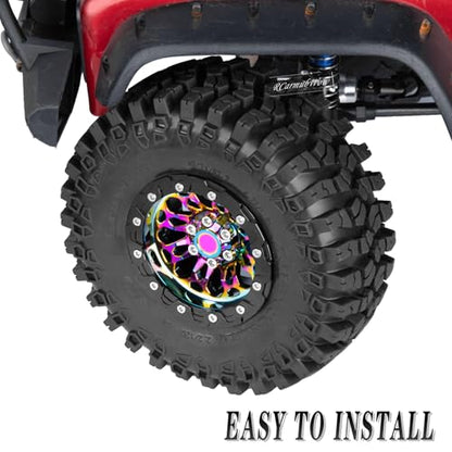 RC 2.2" Beadlock Wheels for 1/10 RC Crawler SCX10 AMG 6X6 TRX4 Red cat Gen8 Gen7 Pro,Alloy Aluminium 2.2 Beadlock RC Wheels 2.2 Beadlock RC Rims,4Packs,Rainbow