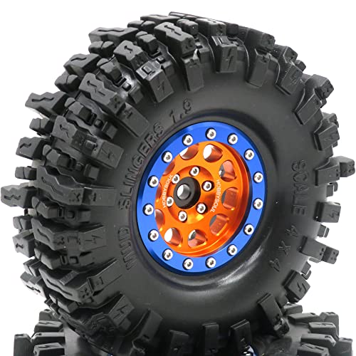 1.9 Mud Slingers Tires Soft Sticky Tyres 120mm / 4.72inch & Metal 1.9 Beadlock Wheels Orange Blue Rims for 1/10 RC Crawler Trail Traxxas TRX4 Axial SCX10 Redcat Gen8 upgarde - color: Orange & Blue