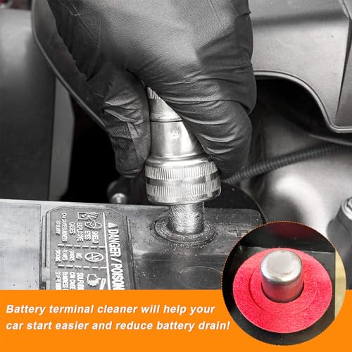 Battery Terminal Cleaner Tool Kit, 2 Battery Cleaning Brushes and 12 Anti Corrosion Terminal Washers Protector Fiber, Battery Post Wire Brushes for Car, Marine, Boat, RV
